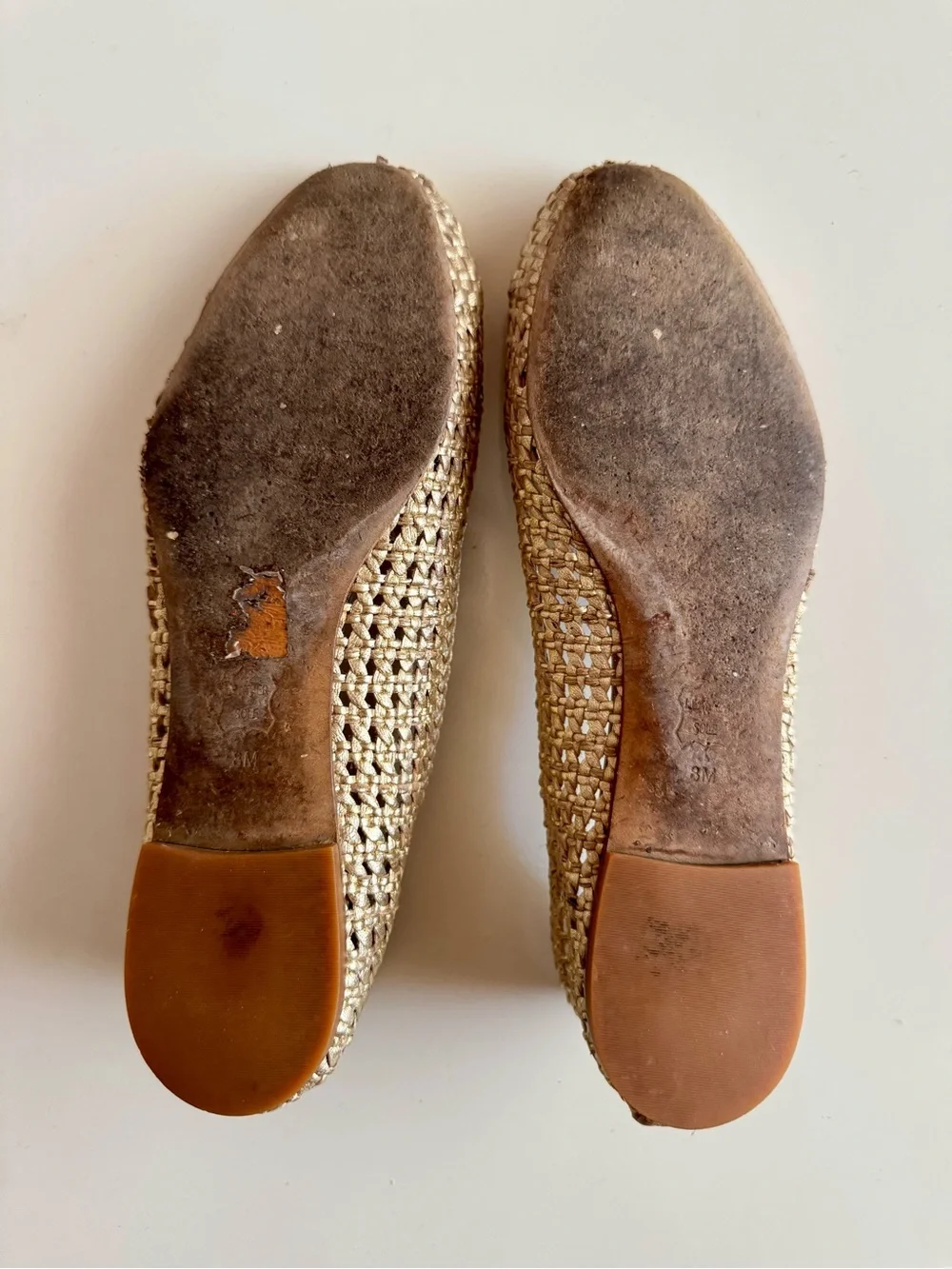 Tory Burch Metallic Gold Woven Flats with Logo Medallions